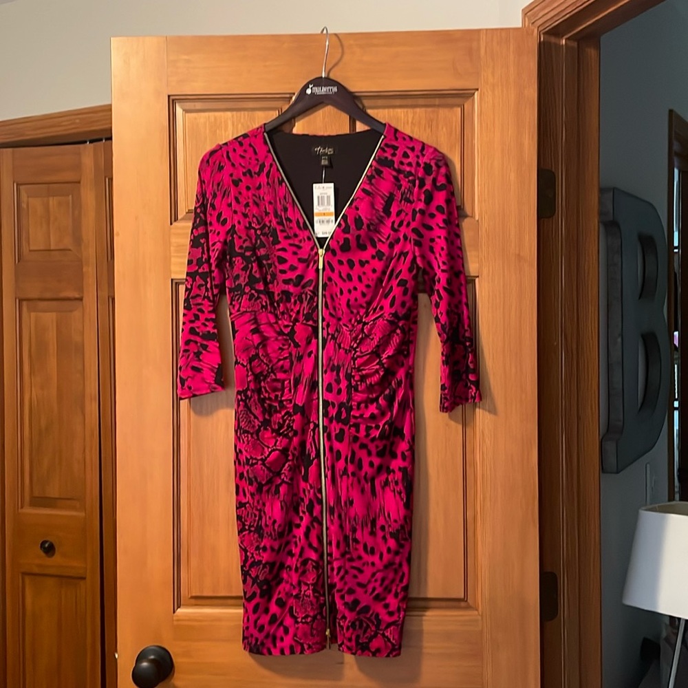 Thalia Pink/Black Leopard Print Dress (never worn)